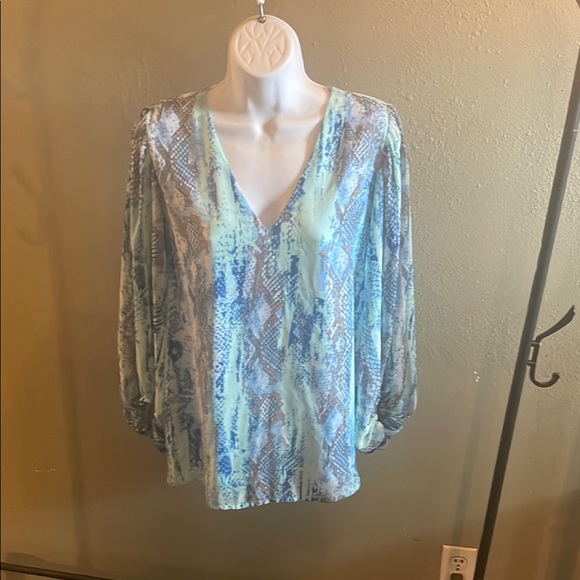 Adrienne Blue Long Sleeve Blouse Relaxed Style - Picture 1 of 2
